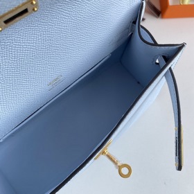 Hermès Mini Kelly Pochette сумка кожа Epsom T0 туманно-синяя зол