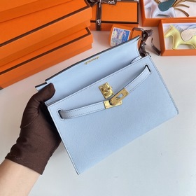 Hermès Mini Kelly Pochette сумка кожа Epsom T0 туманно-синяя зол