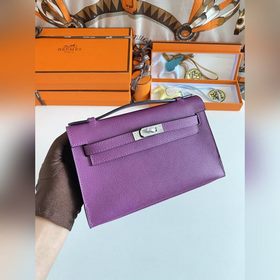 Hermès Mini Kelly Pochette сумка кожа эпсом, фиолетовый, серебря