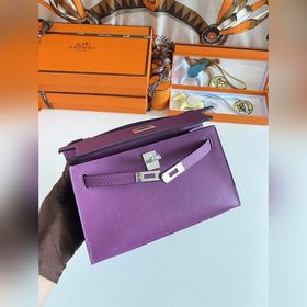 Hermès Mini Kelly Pochette сумка кожа эпсом, фиолетовый, серебря