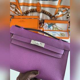 Hermès Mini Kelly Pochette сумка кожа эпсом, фиолетовый, серебря