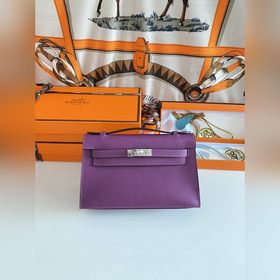 Hermès Mini Kelly Pochette сумка кожа эпсом, фиолетовый, серебря