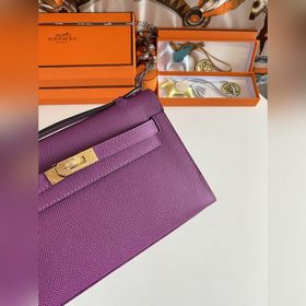 Hermès Mini Kelly Pochette сумка кожа Epsom, фиолетовый, золотая