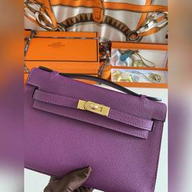 Hermès Mini Kelly Pochette сумка кожа Epsom, фиолетовый, золотая
