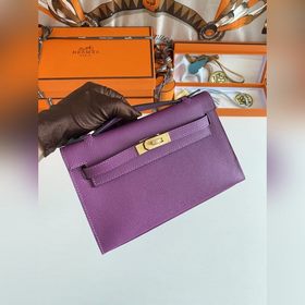 Hermès Mini Kelly Pochette сумка кожа Epsom, фиолетовый, золотая