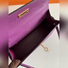 Hermès Mini Kelly Pochette сумка кожа Epsom, фиолетовый, золотая