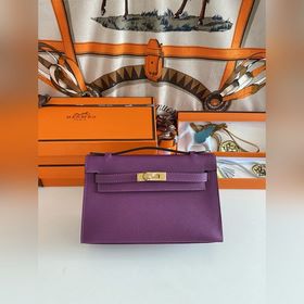 Hermès Mini Kelly Pochette сумка кожа Epsom, фиолетовый, золотая