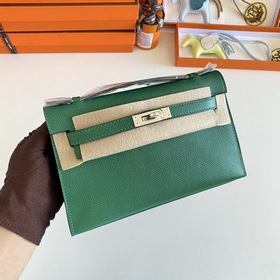Hermès Mini Kelly Pochette сумка кожа Epsom, павлиний зеленый, с