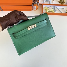 Hermès Mini Kelly Pochette сумка кожа Epsom, павлиний зеленый, с