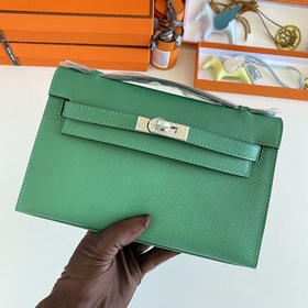 Hermès Mini Kelly Pochette сумка кожа Epsom, павлиний зеленый, с
