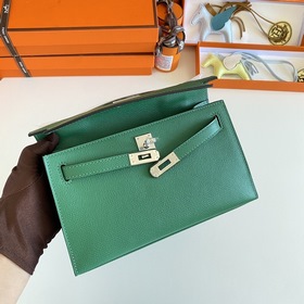 Hermès Mini Kelly Pochette сумка кожа Epsom, павлиний зеленый, с