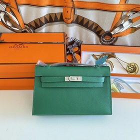 Hermès Mini Kelly Pochette сумка кожа Epsom, павлиний зеленый, с