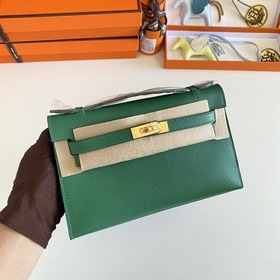 Hermès Mini Kelly Pochette сумка кожа Epsom, зеленая с золотой з