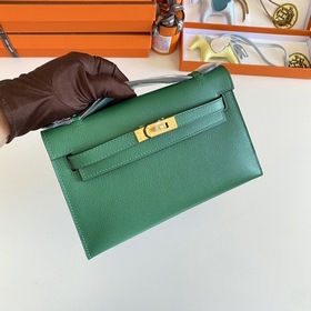 Hermès Mini Kelly Pochette сумка кожа Epsom, зеленая с золотой з