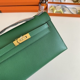 Hermès Mini Kelly Pochette сумка кожа Epsom, зеленая с золотой з