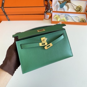 Hermès Mini Kelly Pochette сумка кожа Epsom, зеленая с золотой з