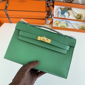 Hermès Mini Kelly Pochette сумка кожа Epsom, зеленая с золотой з