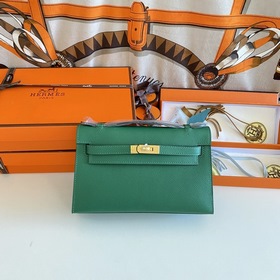 Hermès Mini Kelly Pochette сумка кожа Epsom, зеленая с золотой з