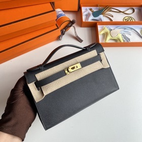 Hermès Mini Kelly Pochette сумка-клатч из кожи Epsom, черная, с з