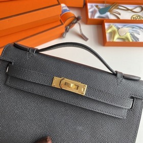 Hermès Mini Kelly Pochette сумка-клатч из кожи Epsom, черная, с з