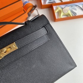 Hermès Mini Kelly Pochette сумка-клатч из кожи Epsom, черная, с з