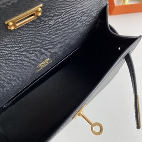 Hermès Mini Kelly Pochette сумка-клатч из кожи Epsom, черная, с з