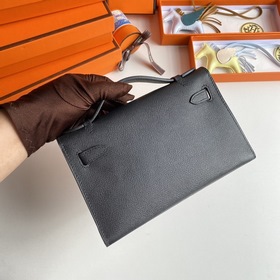 Hermès Mini Kelly Pochette сумка-клатч, кожа Epsom, черная, сереб