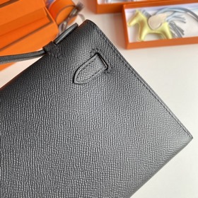 Hermès Mini Kelly Pochette сумка-клатч, кожа Epsom, черная, сереб