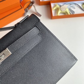 Hermès Mini Kelly Pochette сумка-клатч, кожа Epsom, черная, сереб
