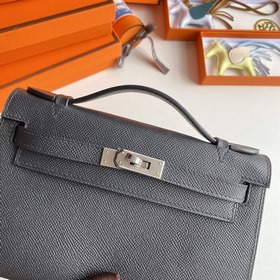 Hermès Mini Kelly Pochette сумка-клатч, кожа Epsom, черная, сереб