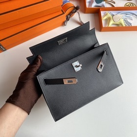 Hermès Mini Kelly Pochette сумка-клатч, кожа Epsom, черная, сереб