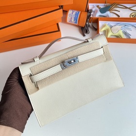 Hermès Mini Kelly Pochette сумка кожа Epsom, цвет молочный, сере