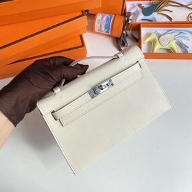 Hermès Mini Kelly Pochette сумка кожа Epsom, цвет молочный, сере
