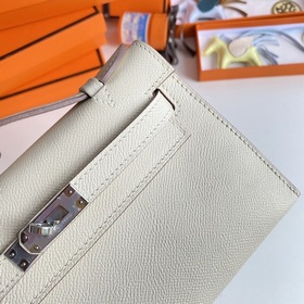 Hermès Mini Kelly Pochette сумка кожа Epsom, цвет молочный, сере