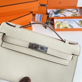 Hermès Mini Kelly Pochette сумка кожа Epsom, цвет молочный, сере