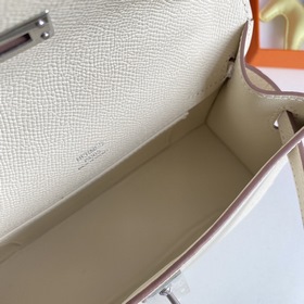 Hermès Mini Kelly Pochette сумка кожа Epsom, цвет молочный, сере