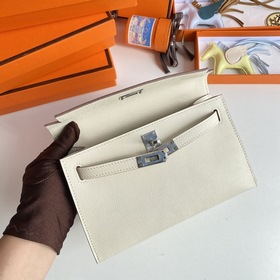 Hermès Mini Kelly Pochette сумка кожа Epsom, цвет молочный, сере