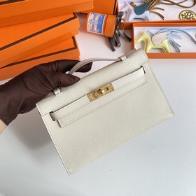 Hermès Mini Kelly Pochette Сумка Кожа Epsom Молочный белый Золот