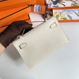 Hermès Mini Kelly Pochette Сумка Кожа Epsom Молочный белый Золот