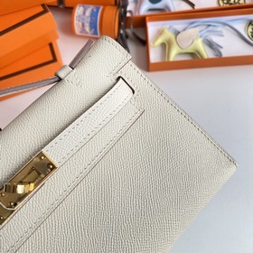Hermès Mini Kelly Pochette Сумка Кожа Epsom Молочный белый Золот