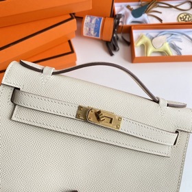 Hermès Mini Kelly Pochette Сумка Кожа Epsom Молочный белый Золот