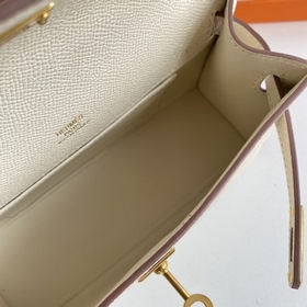 Hermès Mini Kelly Pochette Сумка Кожа Epsom Молочный белый Золот