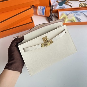 Hermès Mini Kelly Pochette Сумка Кожа Epsom Молочный белый Золот