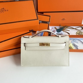 Hermès Mini Kelly Pochette Сумка Кожа Epsom Молочный белый Золот