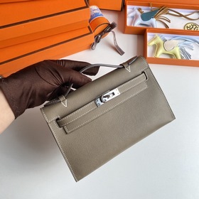 Hermès Mini Kelly Pochette сумка кожа Epsom, серый цвет, серебря