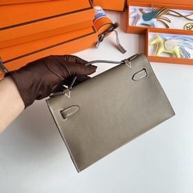 Hermès Mini Kelly Pochette сумка кожа Epsom, серый цвет, серебря