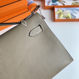 Hermès Mini Kelly Pochette сумка кожа Epsom, серый цвет, серебря