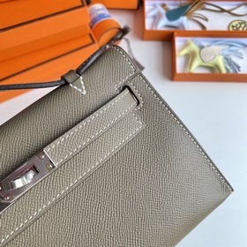 Hermès Mini Kelly Pochette сумка кожа Epsom, серый цвет, серебря