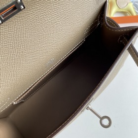 Hermès Mini Kelly Pochette сумка кожа Epsom, серый цвет, серебря