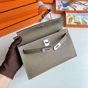 Hermès Mini Kelly Pochette сумка кожа Epsom, серый цвет, серебря